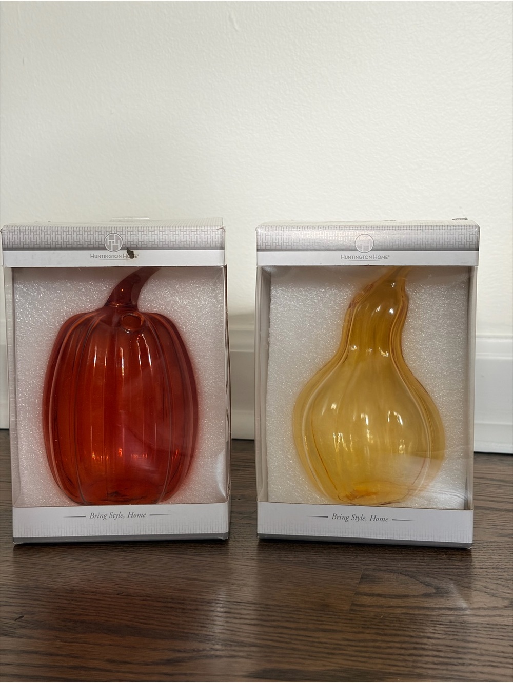 Huntington Home Orange Pumpkin and Yellow Gourd Glass Bud Vases